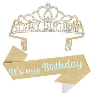 Gold Birthday Crown It's My Birthday Tiara & Sash